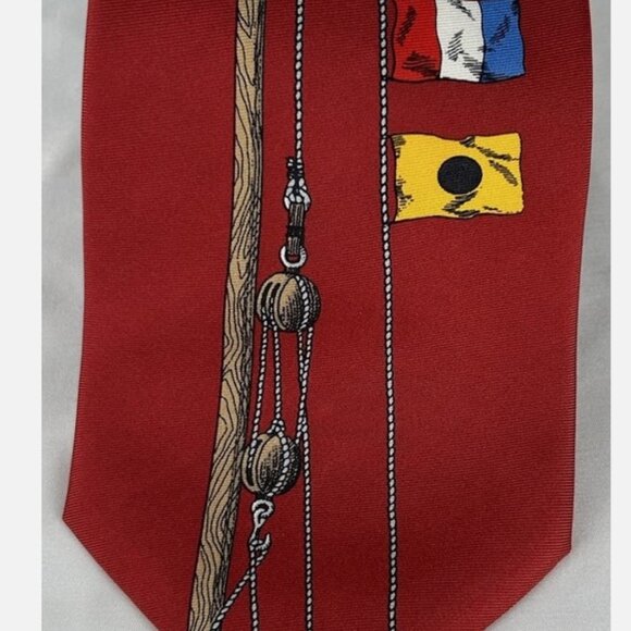 Fornasetti Milano Red Flag Nautical Silk Neck Tie Made In Italy Ship Countries - Picture 2 of 5